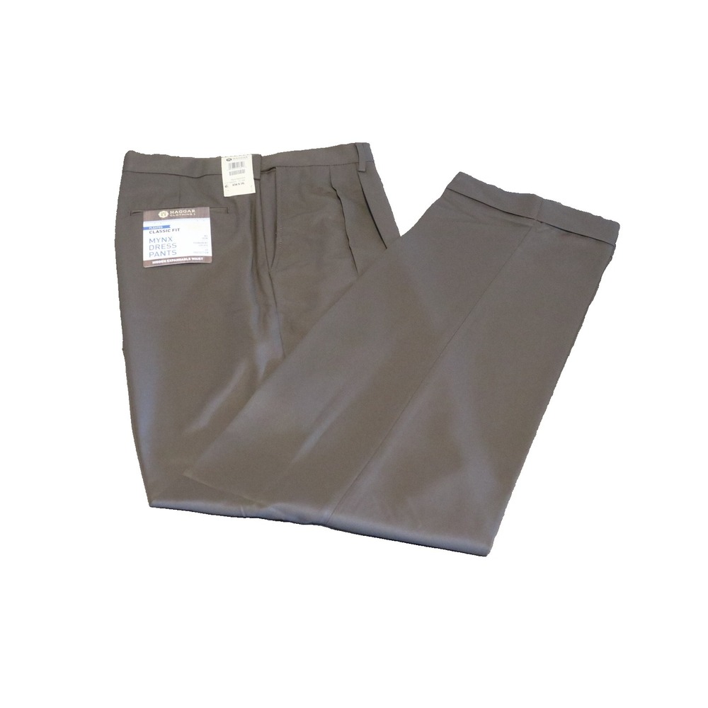 Haggar Mynx Gabardine Dress Pants Mens 40x34 Pleated Classic Oak Brown NWT